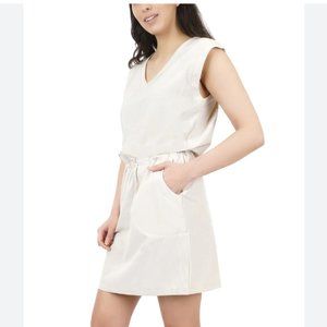 MOUNTAIN AND ISLES Sun Haven V-Neck Dress Sleeveless Size L - Linen (Beige) NWT